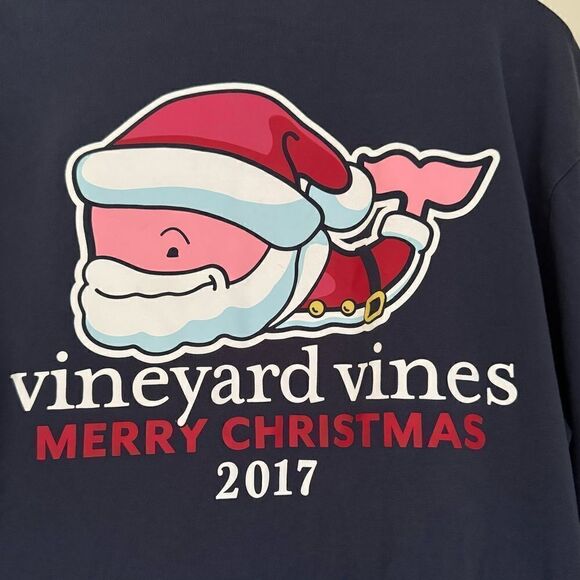 Vineyard Vines Long Sleeve Blue Santa Merry Christmas 2017 Shirt Size Small - Picture 3 of 8
